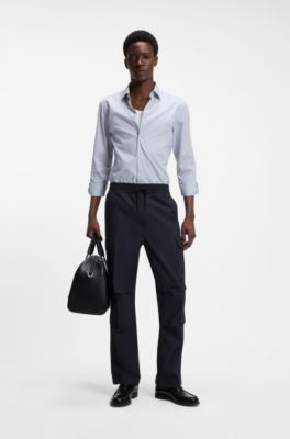 Cargo trousers in mercerised cotton with a straight fit, Dark Blue