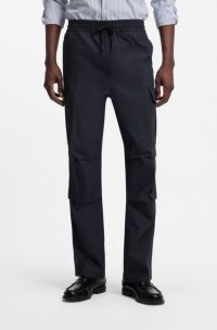 Straight-fit cargo trousers in mercerised cotton, Dark Blue