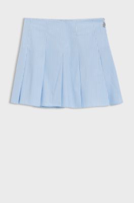 Pleated mini skirt in striped cotton poplin, Light Blue Stripes
