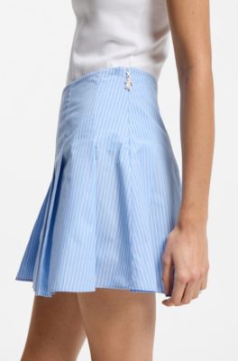 Pleated mini skirt in striped cotton poplin, Light Blue stripes