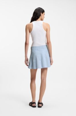 Pleated mini skirt in striped cotton poplin, Light Blue Stripes