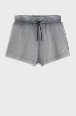 Bermuda relaxed fit in terry di cotone con logo in rilievo, Grigio