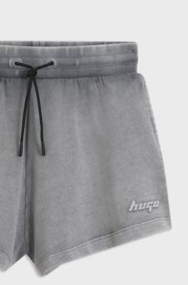 Bermuda relaxed fit in terry di cotone con logo in rilievo, Grigio