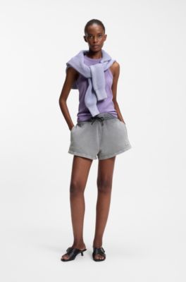 Bermuda relaxed fit in terry di cotone con logo in rilievo, Grigio