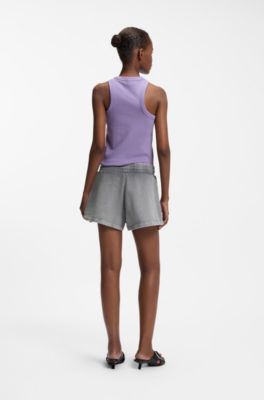 Bermuda relaxed fit in terry di cotone con logo in rilievo, Grigio