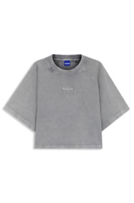 Relaxed-fit T-shirt in cotton terry with embossed logo, Light Grey