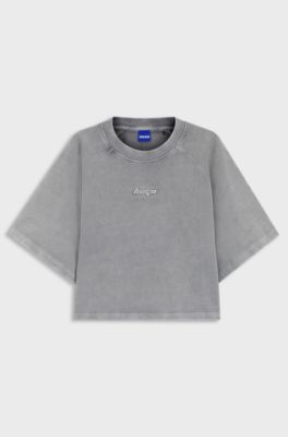 T-shirt relaxed fit in spugna di cotone con logo goffrato, Grigio chiaro