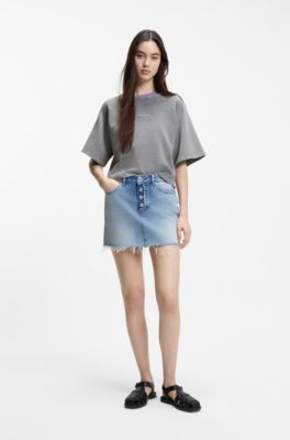 Relaxed-fit T-shirt in cotton terry with embossed logo, Light Grey