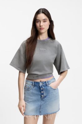 Relaxed-fit T-shirt in cotton terry with embossed logo, Light Grey