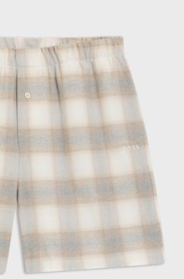 Vichy-check pyjama shorts in cotton flannel, Natural