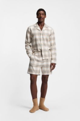 Vichy-check pyjama shorts in cotton flannel, Natural