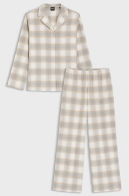 Checked pyjamas in cotton flannel, Beige Patterned