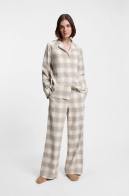 Checked pyjamas in cotton flannel, Beige Patterned