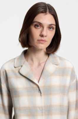 Checked pyjamas in cotton flannel, Beige Patterned