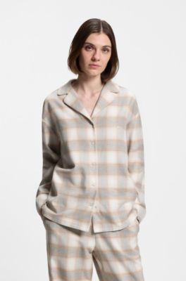 Checked pyjamas in cotton flannel, Beige Patterned