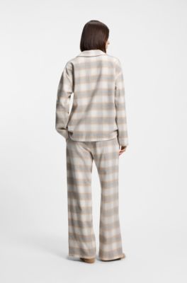Checked pyjamas in cotton flannel, Beige Patterned