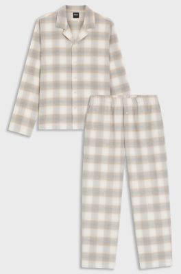Cotton-flannel pyjama set with Vichy check, White