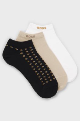 Pakke med tre par sokker med ankell&aelig;ngde, Sort/hvid/beige