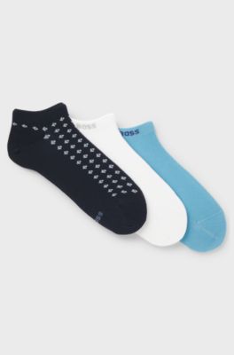 Dreierpack kn&ouml;chellange Socken, Wei&szlig; / Blau