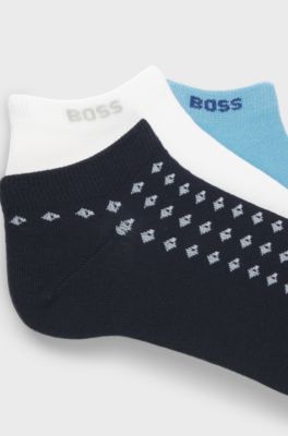 Set van drie paar enkelsokken, Wit / Blauw