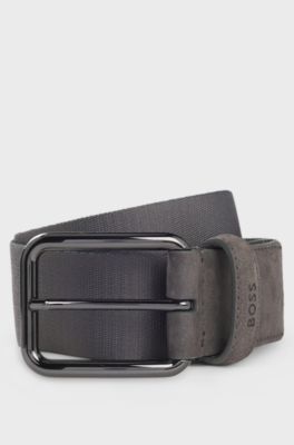 BOSS x ASTON MARTIN-b&auml;lte i nubuck-l&auml;der med v&auml;vband, Gr&aring;