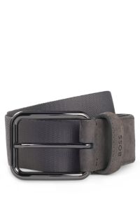 BOSS x ASTON MARTIN belt in nubuck leather with webbing, Grey