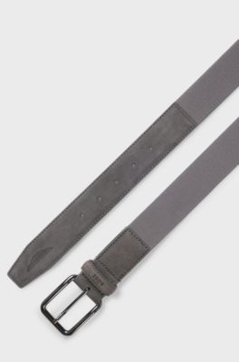BOSS x ASTON MARTIN belt in nubuck leather with webbing, Grey