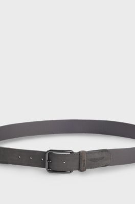 BOSS x ASTON MARTIN belt in nubuck leather with webbing, Grey