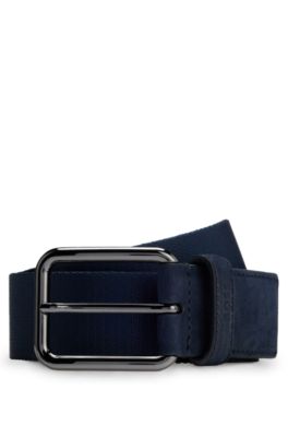 BOSS x ASTON MARTIN belt in nubuck leather with webbing, Dark Blue