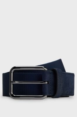 BOSS x ASTON MARTIN belt in nubuck leather with webbing, Dark Blue
