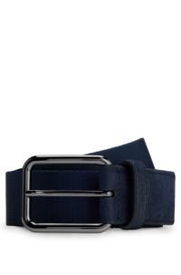 BOSS x ASTON MARTIN belt in nubuck leather with webbing, Dark Blue