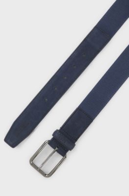 BOSS x ASTON MARTIN belt in nubuck leather with webbing, Dark Blue