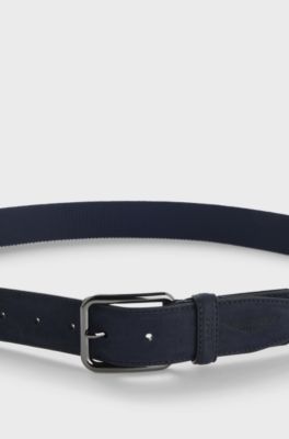 BOSS x ASTON MARTIN belt in nubuck leather with webbing, Dark Blue