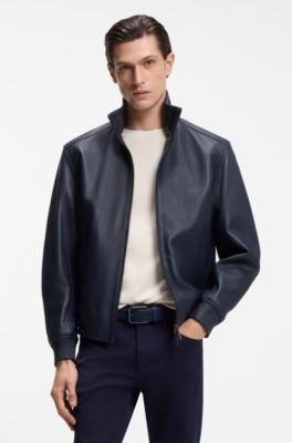 BOSS x ASTON MARTIN belt in nubuck leather with webbing, Dark Blue