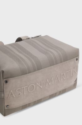 Sac de voyage en maille avec finitions en cuir su&eacute;d&eacute; BOSS x ASTON MARTIN, Gris chin&eacute;