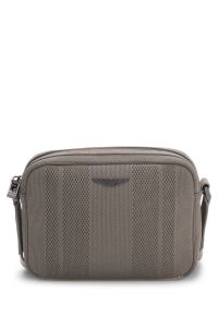 Sac port&eacute; crois&eacute; en maille BOSS x ASTON MARTIN avec garnitures en cuir su&eacute;d&eacute;, Gris chin&eacute;