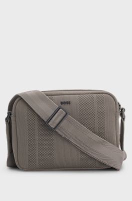 BOSS x ASTON MARTIN knitted crossbody bag with suede trims, Light Grey