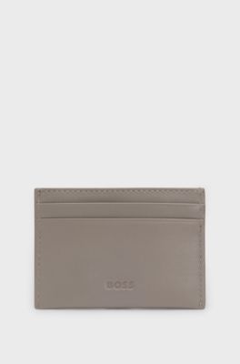 BOSS x ASTON MARTIN leather card holder with wing detail, Light Grey