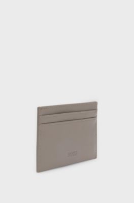 BOSS x ASTON MARTIN leather card holder with wing detail, Light Grey
