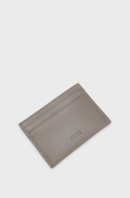 BOSS x ASTON MARTIN leather card holder with wing detail, Light Grey