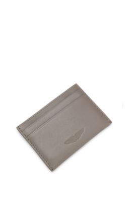 BOSS x ASTON MARTIN leather card holder with wing detail, Light Grey