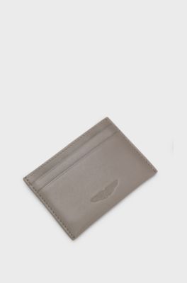 BOSS x ASTON MARTIN leather card holder with wing detail, Light Grey
