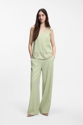 Relaxed-fit trousers with all-over print, Light Green