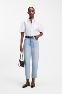 Camicetta relaxed fit in popeline di cotone, Bianco