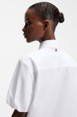 Relaxed-Fit Bluse aus Baumwoll-Popeline, Wei&szlig;