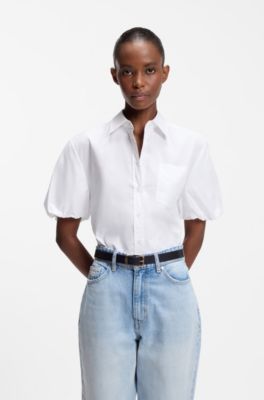 Camicetta relaxed fit in popeline di cotone, Bianco