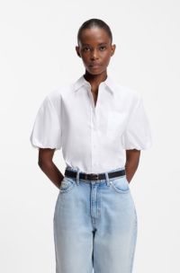 Relaxed-fit blouse in cotton poplin, White