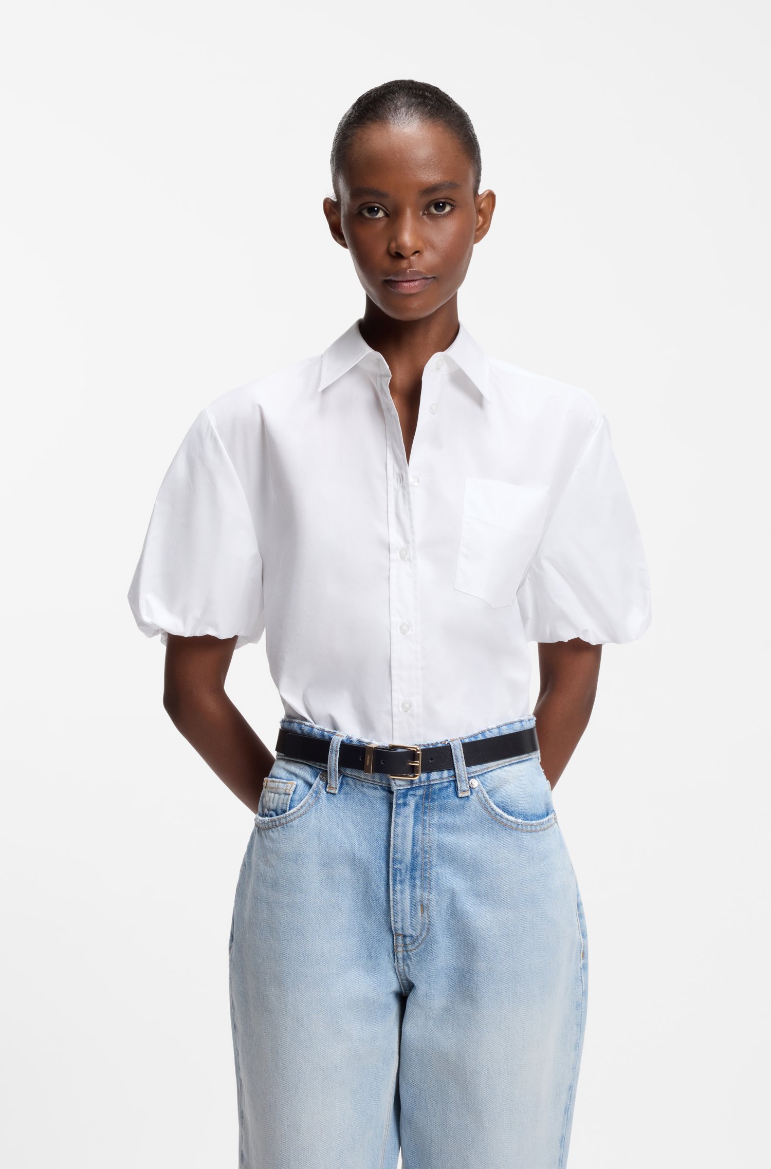 Hugo Relaxed-fit blouse in cotton poplin skjortor & blusar dam