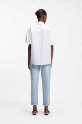 Relaxed-Fit Bluse aus Baumwoll-Popeline, Wei&szlig;