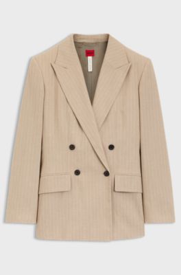 Regular-fit blazer met krijtstrepen van katoenmix, Bedrukt